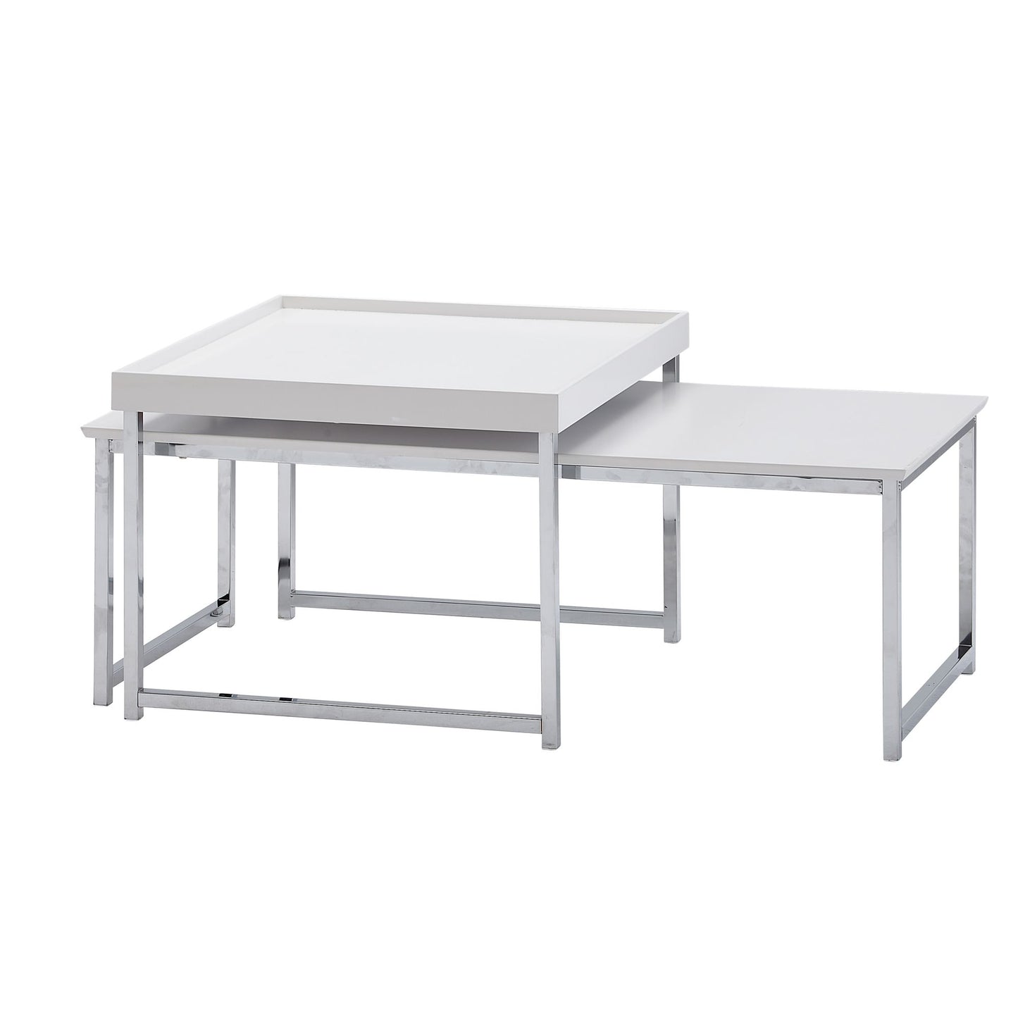 Couchtisch 2er Set Holz Metall Sofatisch Eckig Weiss Modern Beistelltisch 2 teilig Design Wohnzimmertische Holztisch Satztische