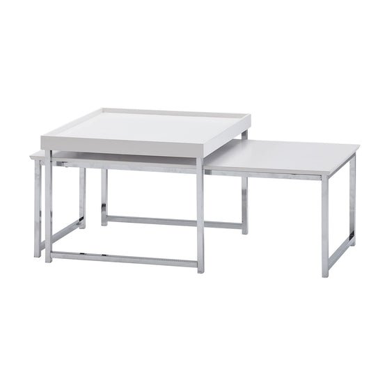 Couchtisch 2er Set Holz Metall Sofatisch Eckig Weiss Modern Beistelltisch 2 teilig Design Wohnzimmertische Holztisch Satztische