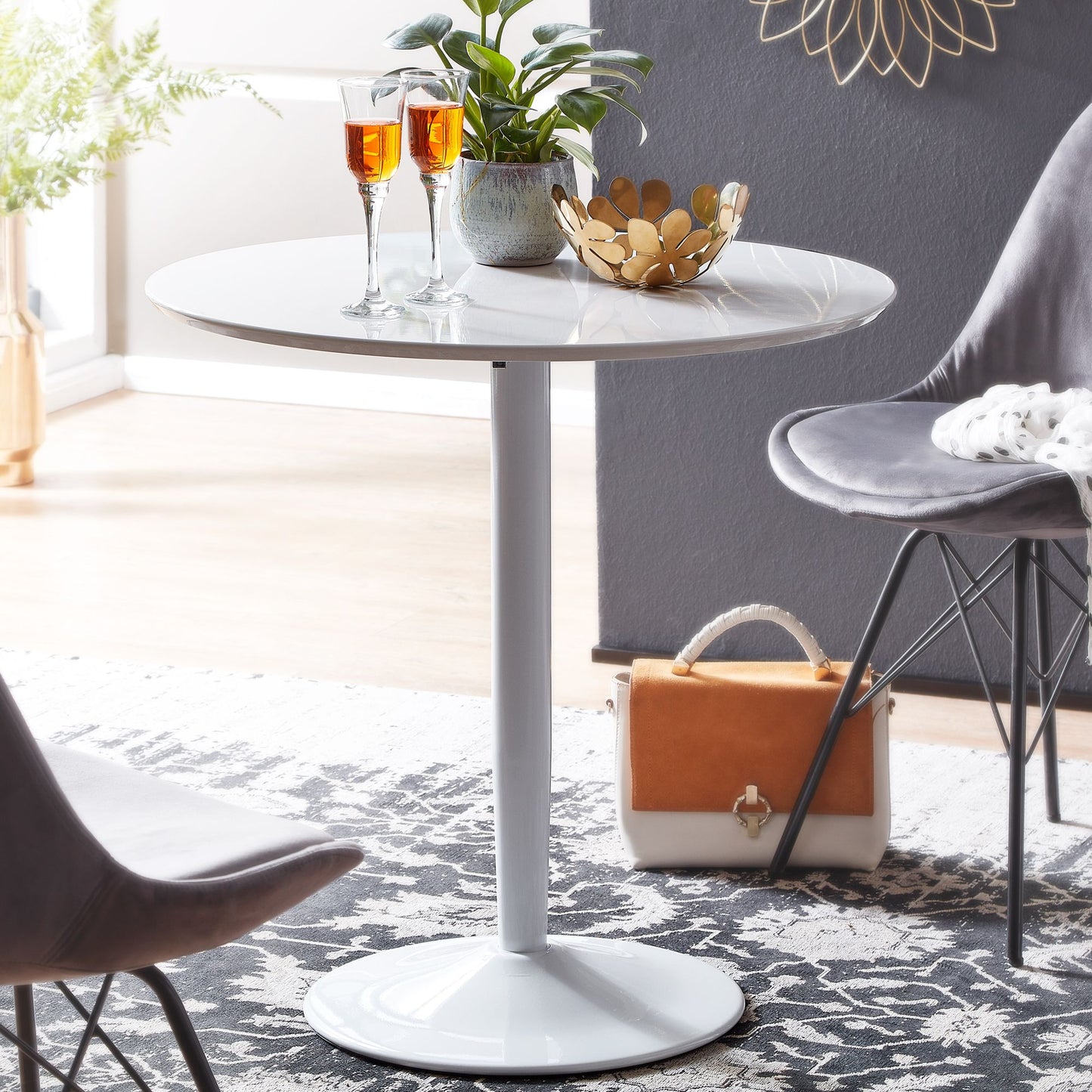 Esstisch Rund 75 mal 75 mal 74 cm Kleiner Kuechentisch Weiss Hochglanz Runder Esszimmertisch 2 Personen Moderner Fruehstueckstisch Kueche Tisch Esszimmer Klein
