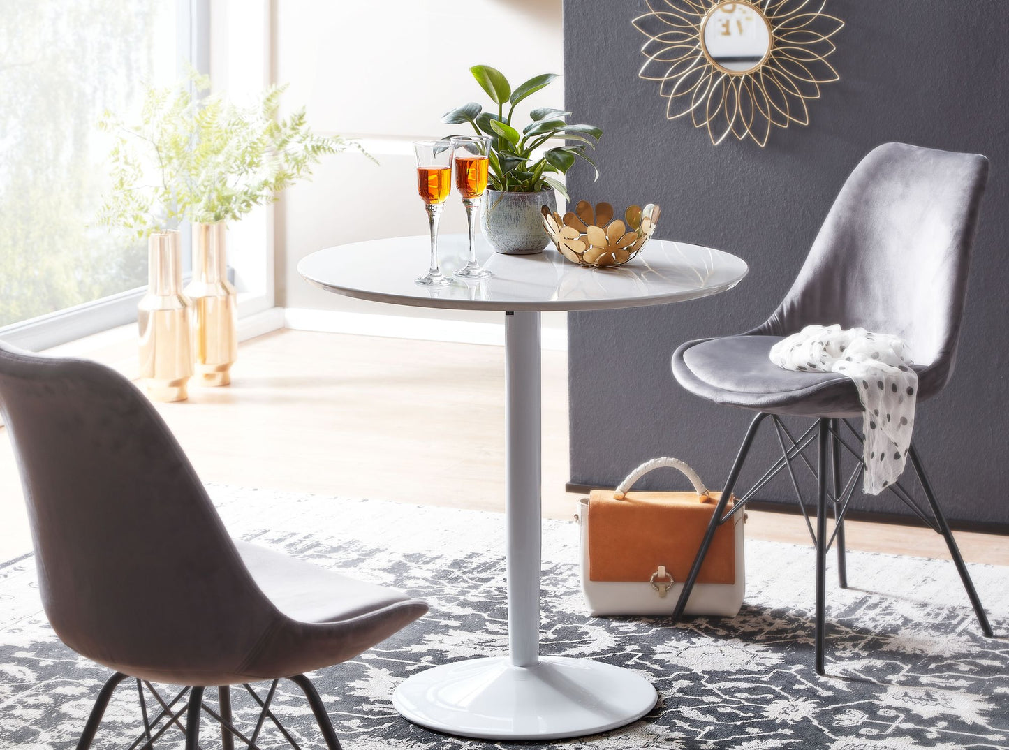 Esstisch Rund 75 mal 75 mal 74 cm Kleiner Kuechentisch Weiss Hochglanz Runder Esszimmertisch 2 Personen Moderner Fruehstueckstisch Kueche Tisch Esszimmer Klein