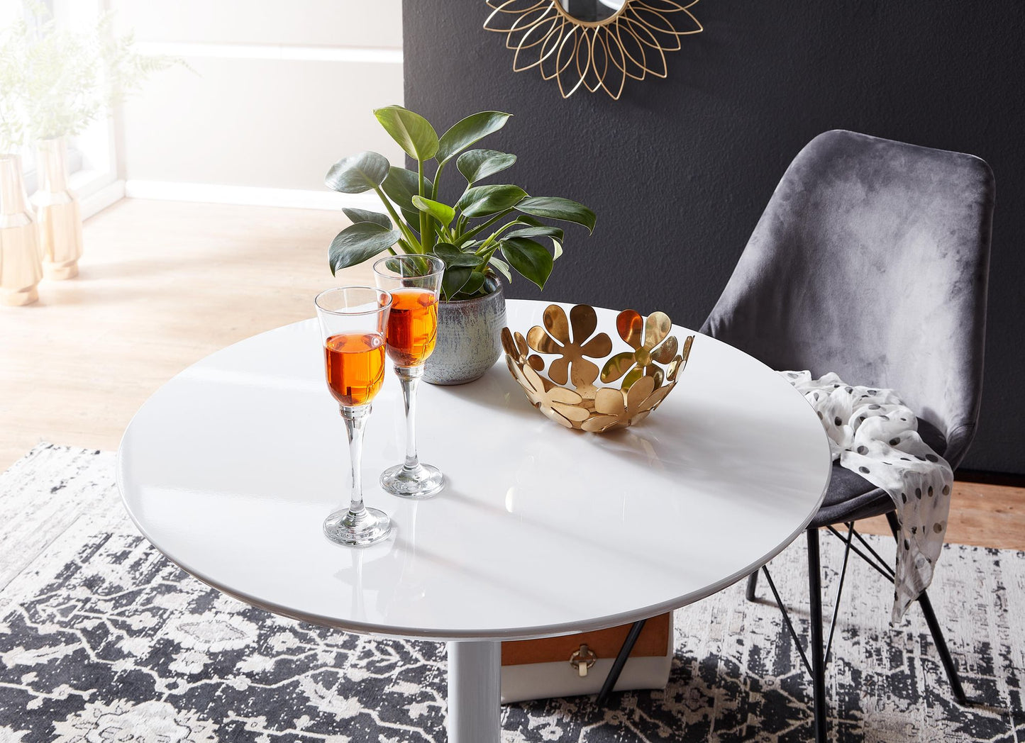 Esstisch Rund 75 mal 75 mal 74 cm Kleiner Kuechentisch Weiss Hochglanz Runder Esszimmertisch 2 Personen Moderner Fruehstueckstisch Kueche Tisch Esszimmer Klein