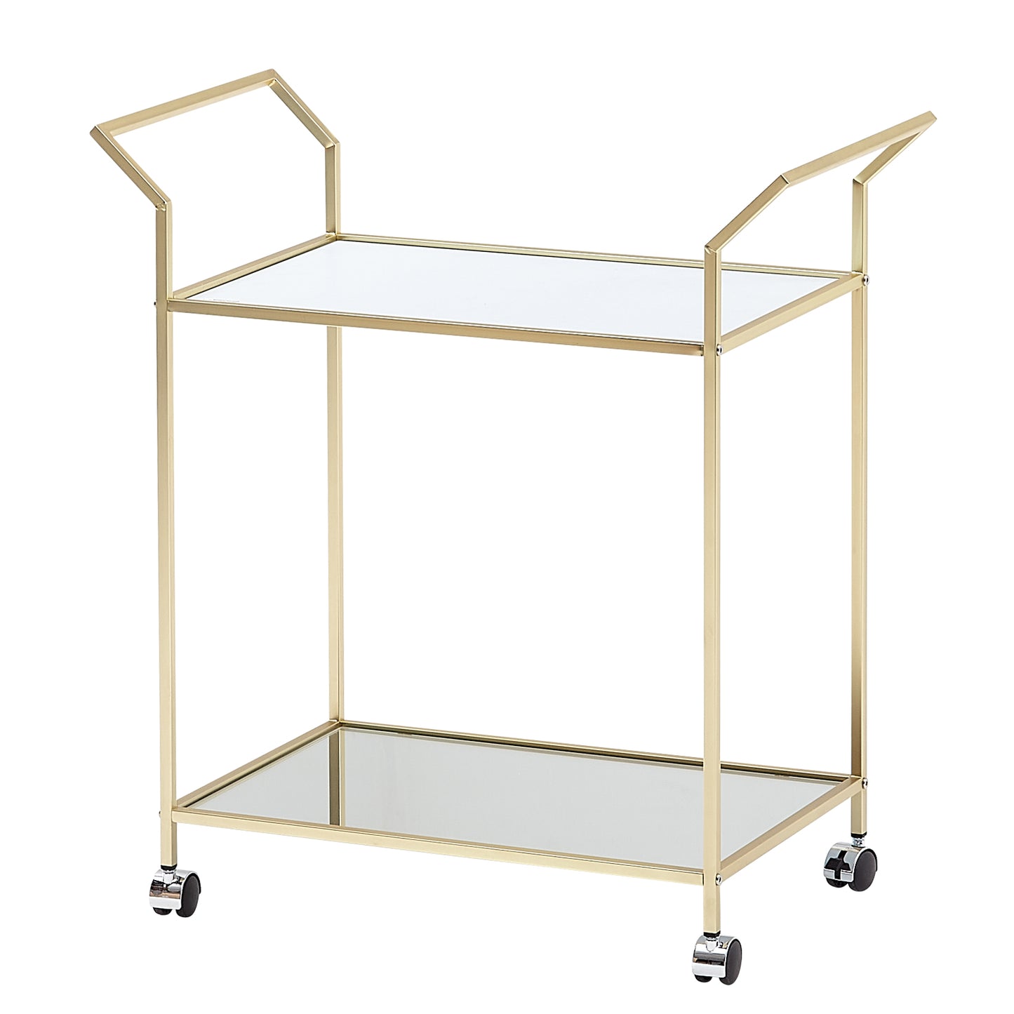 Design Servierwagen Gold 73 mal 78 mal 37 cm Kuechenwagen Glas Metall Mobiler Beistelltisch Speisewagen mit Glasplatte Teewagen Mini Bar auf 4 Rollen