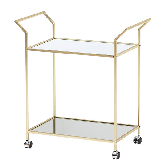 Design Servierwagen Gold 73 mal 78 mal 37 cm Kuechenwagen Glas Metall Mobiler Beistelltisch Speisewagen mit Glasplatte Teewagen Mini Bar auf 4 Rollen