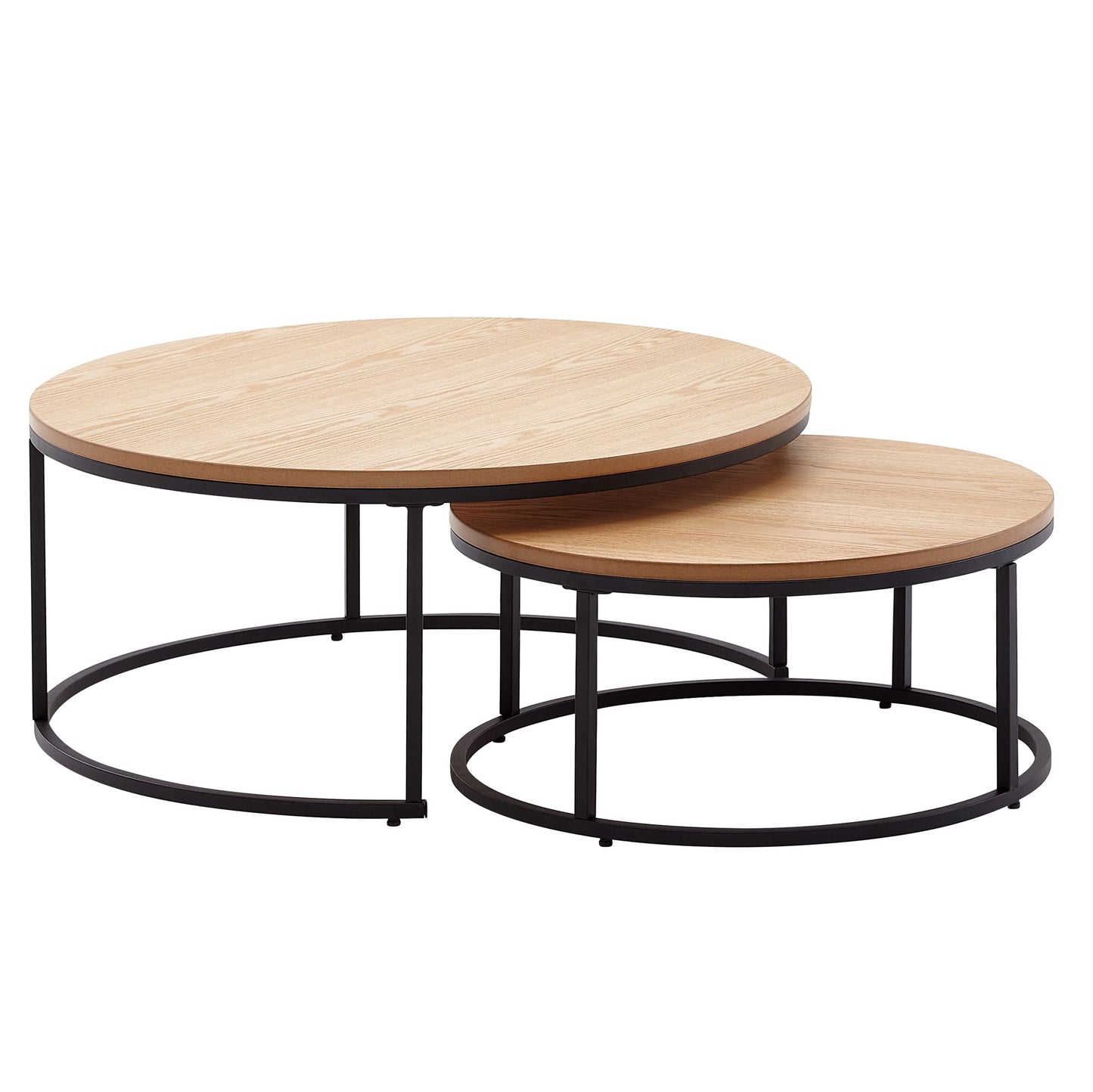 Couchtisch 2er Set Holz Metall Sofatisch Rund Eiche Modern Design Beistelltisch 2 teilig Runde Wohnzimmertische Holztisch Satztische
