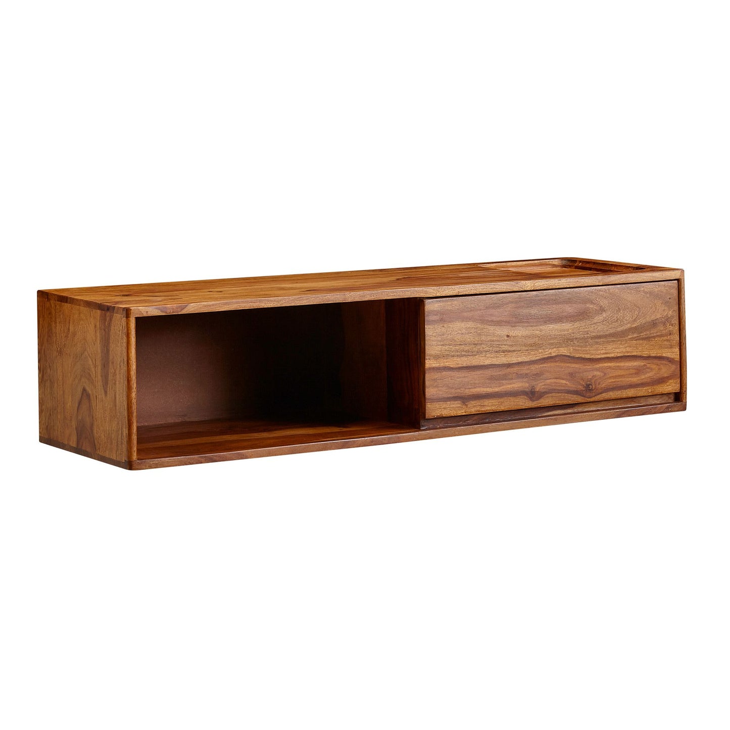 Lowboard Haengend Sheesham Massivholz 108 mal 25 mal 34 cm TV Schrank Braun Design Fernsehtisch mit Stauraum Fernsehschrank Wand Modern TV Kommode Fernsehkommode zum Aufhaengen