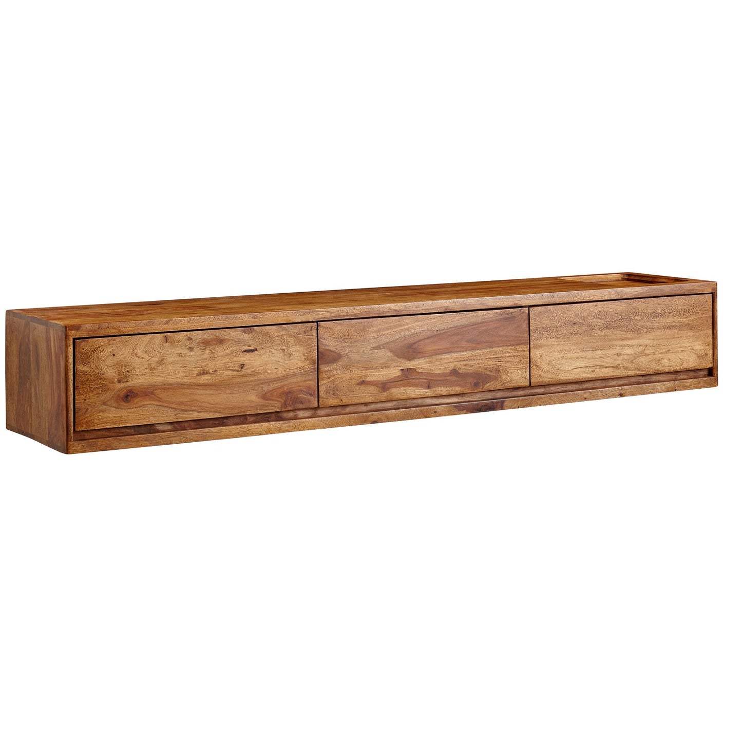 Lowboard Haengend Sheesham Massivholz 160 mal 25 mal 35 cm TV Schrank Braun Design Fernsehtisch mit Stauraum Fernsehschrank Wand Modern TV Kommode Fernsehkommode zum Aufhaengen