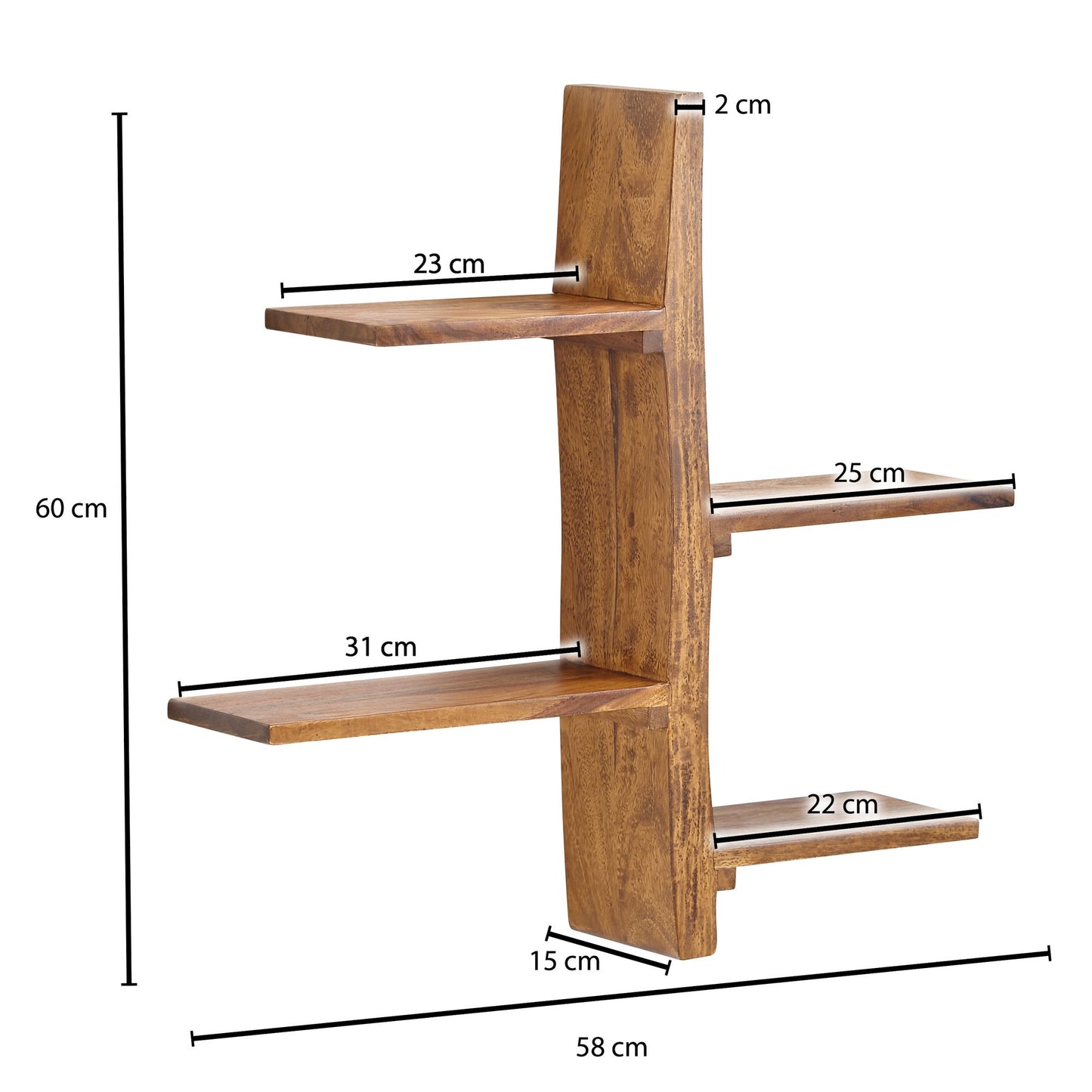 Wandregal 58 mal 60 mal 15 cm Sheesham Massivholz Baum Form Haengeregal Modern Grosses Design Schweberegal Regal Haengend Wohnzimmer Buecherregal Wand Schwebend