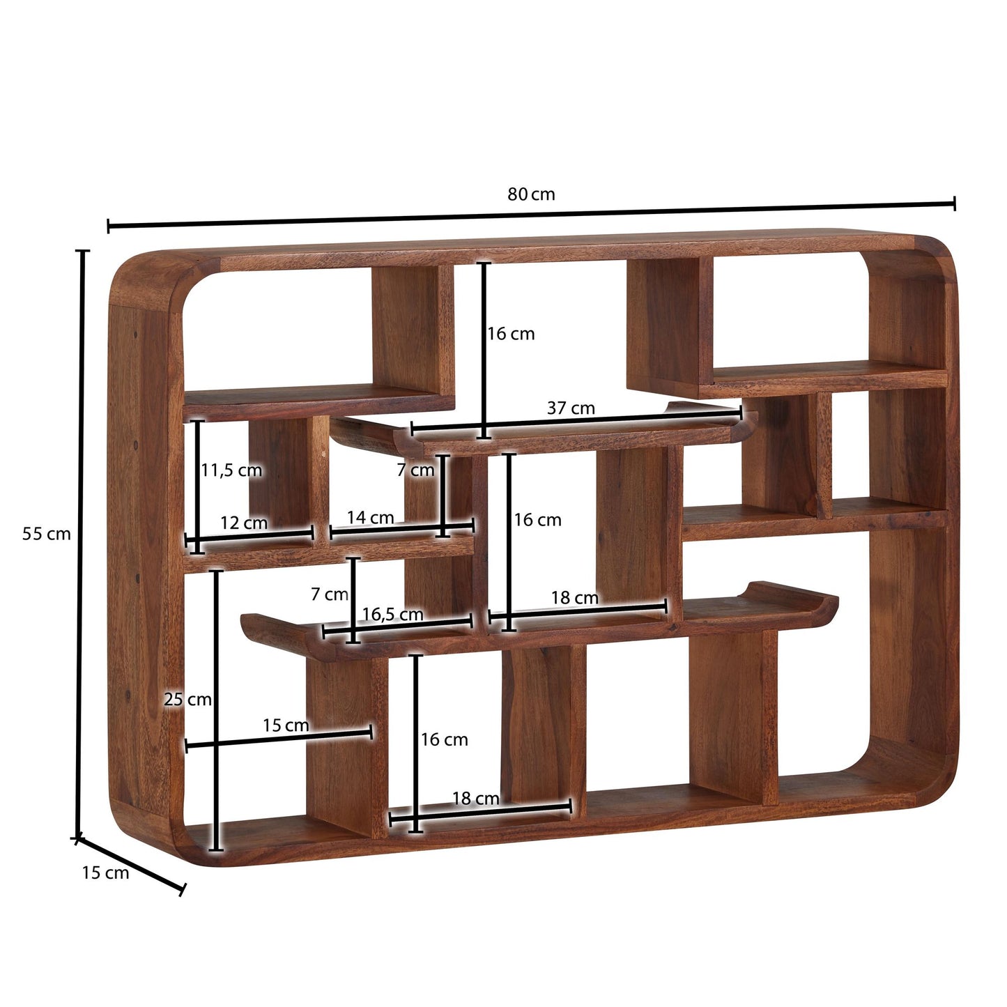 Wandregal 80 mal 55 mal 15 cm Sheesham Massivholz Haengeregal Modern Schwebend Grosses Design Schweberegal Regal Haengend Wohnzimmer Buecherregal Wand