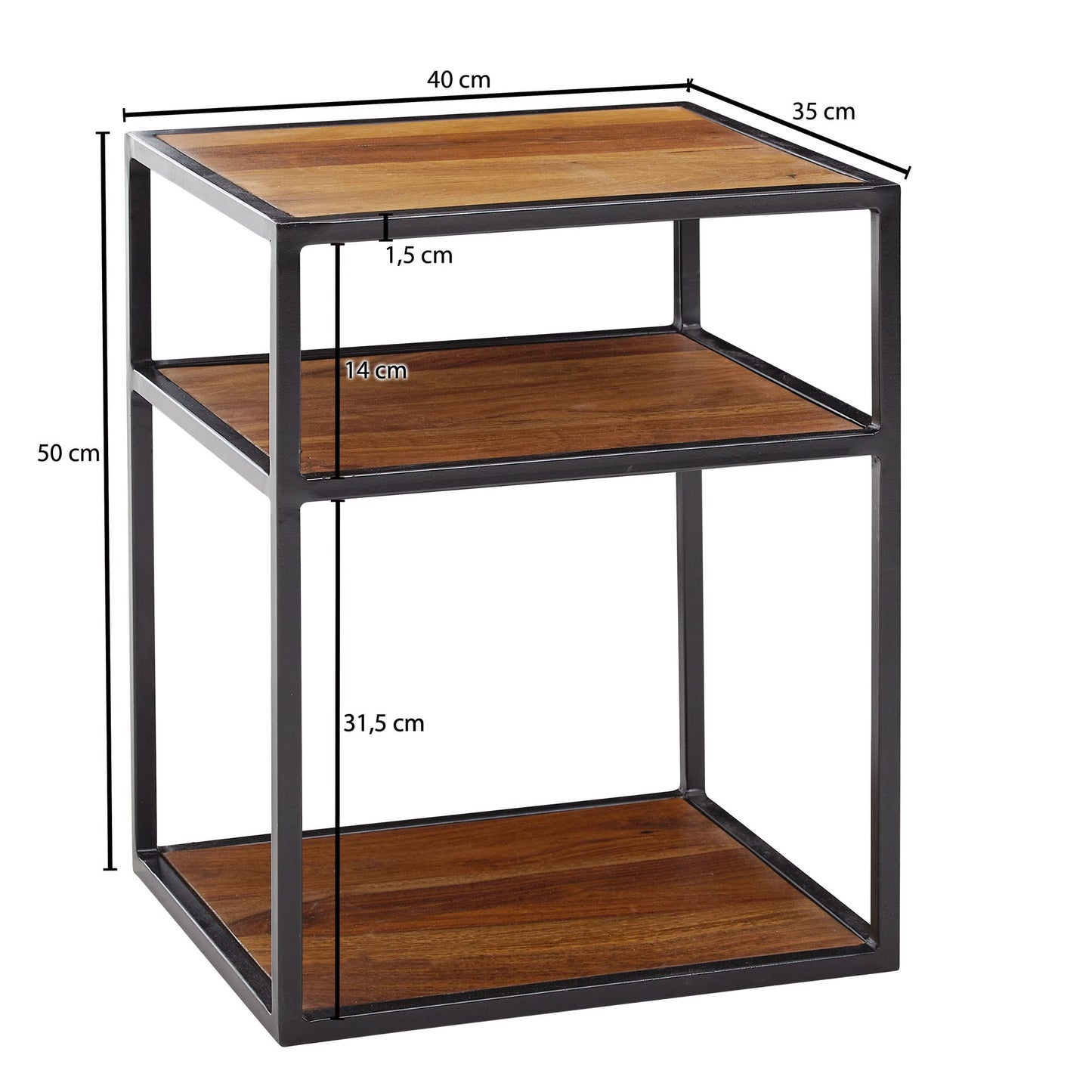 Nachttisch Sheesham Massivholz Metall 40 mal 50 mal 35 cm Beistelltisch Hoch Design Nachtkonsole Bo mal springbett mit Ablage Industrial Wohnzimmertisch Hoch mit Stauraum