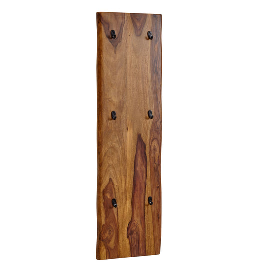 Wandgarderobe Sheesham Massivholz Metall 40 mal 140 mal 7 cm mit Baumkante Design Hakenleiste 2 Reihig Flurgarderobe Wand Garderobe Holz