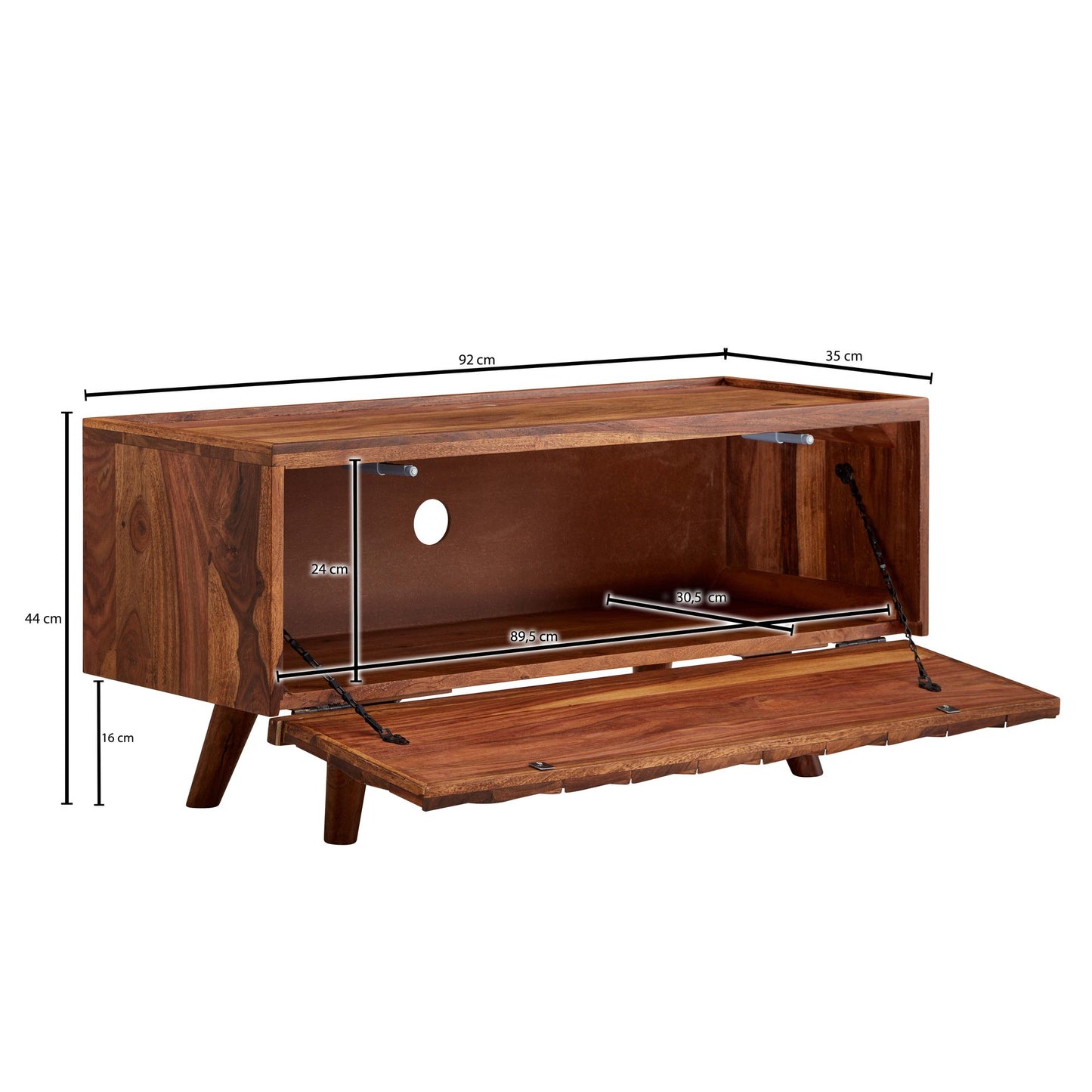 Lowboard Sheesham Massivholz 92 mal 44 mal 35 cm TV Kommode mit Klapptuer Design TV Schrank Hoch Fernsehtisch Fernsehschrank Modern Fernsehkommode Wohnzimmer