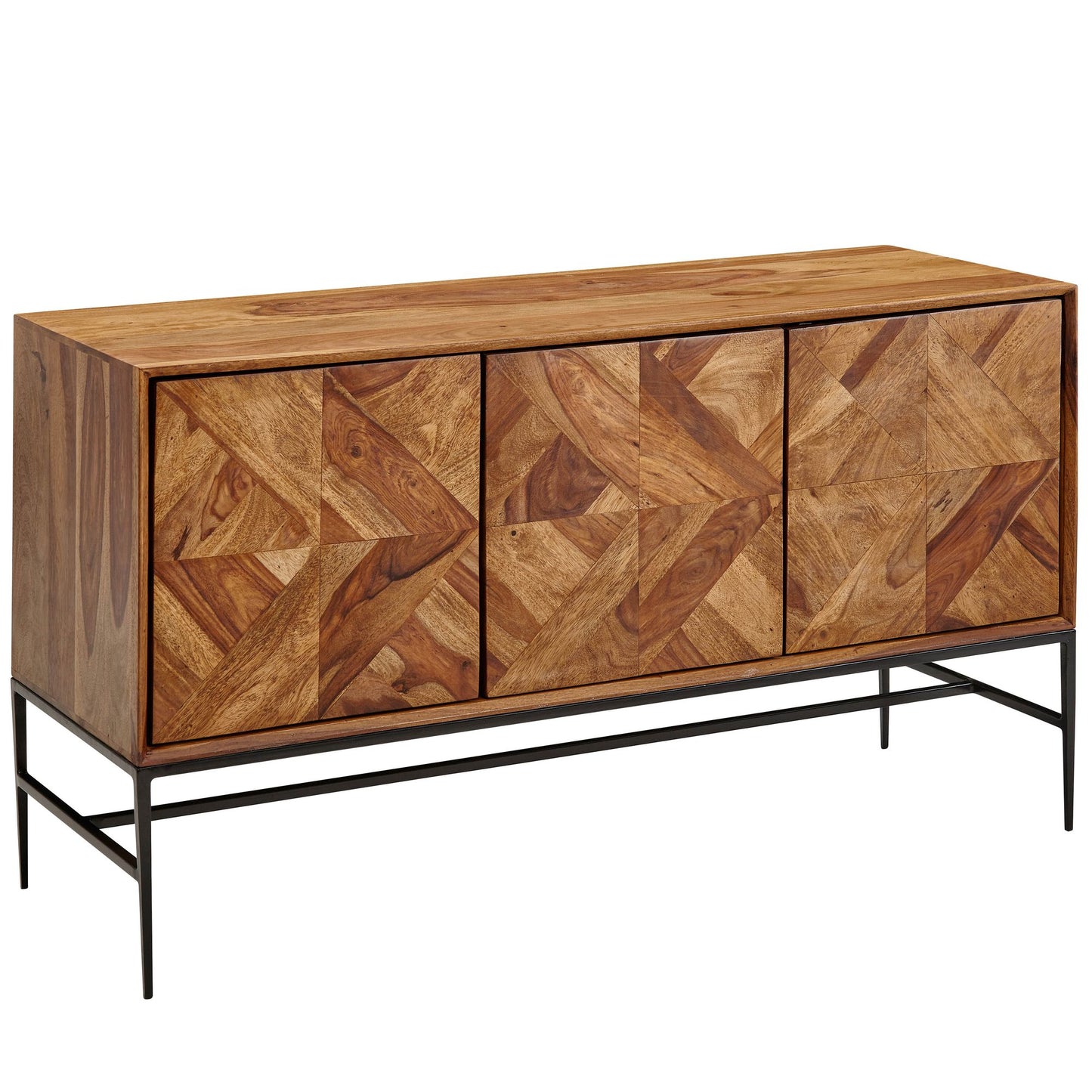 Sideboard 123 mal 70 mal 45 cm Sheesham Massivholz Metall Anrichte mit Tueren Industrial Kommode Kommodenschrank Holz Modern Standschrank Wohnzimmer