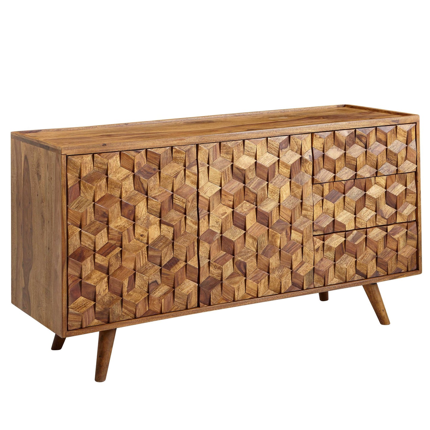 Sideboard 138 mal 76 mal 45 cm Sheesham Massivholz Anrichte mit Tueren und Schubladen Kommode Kommodenschrank Holz Modern Standschrank Wohnzimmer