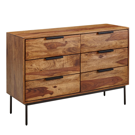 Kommode 117 mal 80 mal 42 cm Sheesham Massivholz Metall Schubladenkommode Industrial Sideboard Kommodenschrank Holz Modern Standschrank Anrichte Wohnzimmer