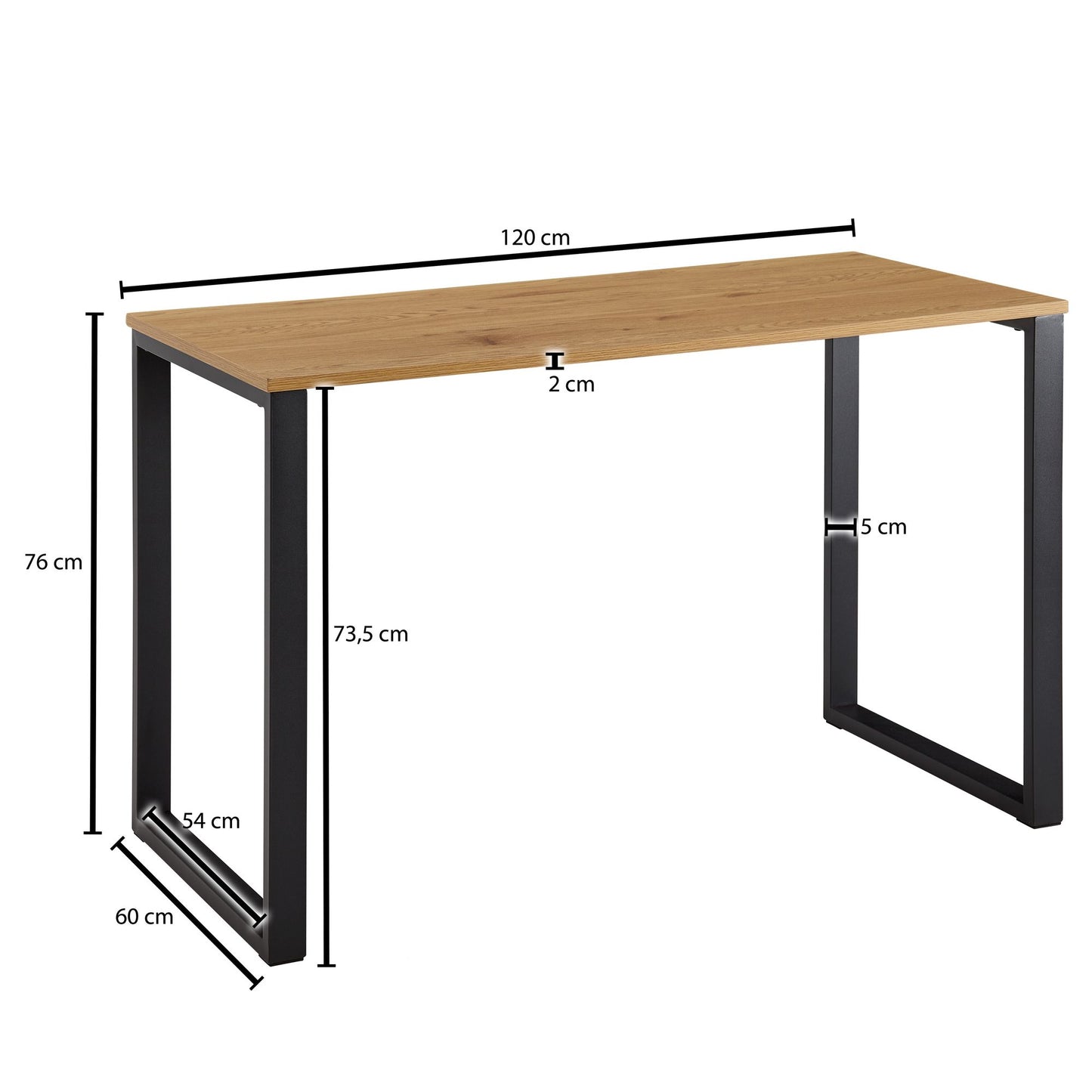 Schreibtisch Eiche Dekor Schwarz 120 mal 60 mal 76 cm Design Computertisch Homeoffice Buerotisch Klein Hell Laptoptisch Arbeitszimmer mit Metallbeine