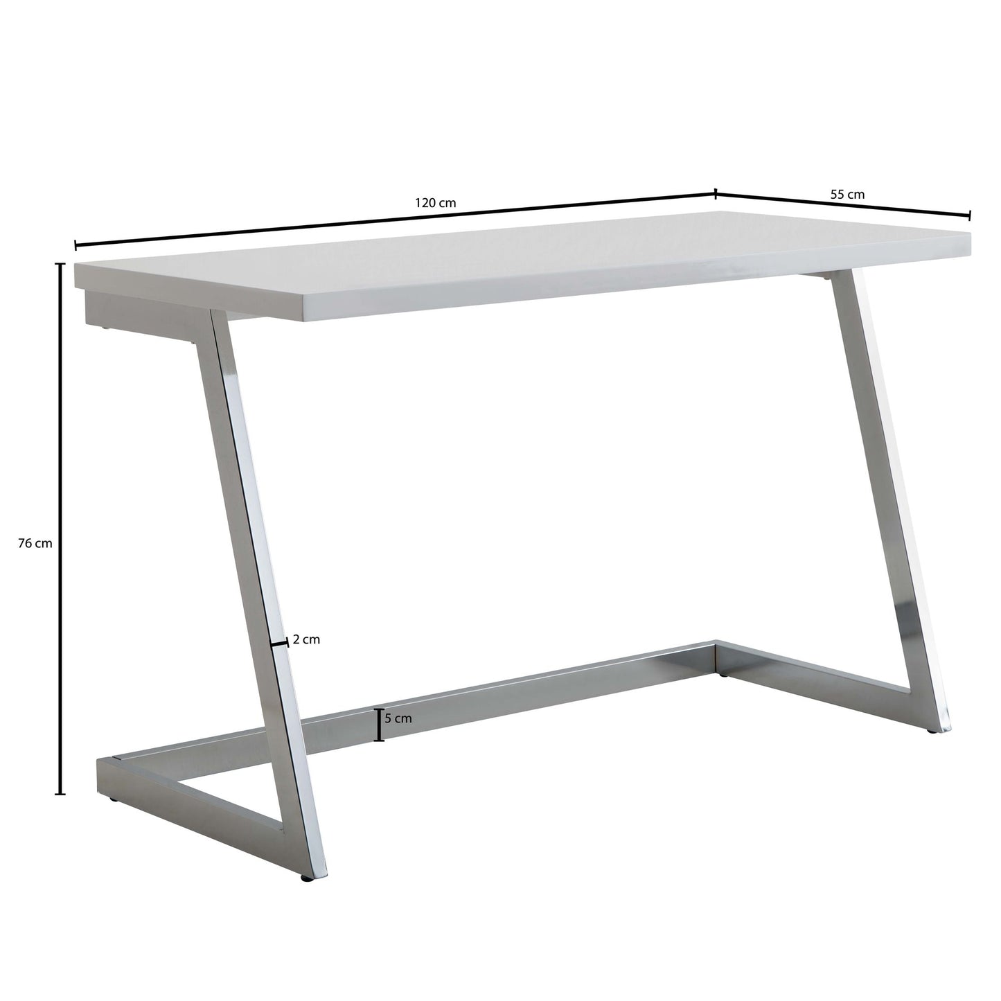 Schreibtisch 120 mal 55 mal 76 cm Hochglanz Weiss Silber PC Tisch mit Metallbeine Design Computertisch Home Office Buerotisch Konsolentisch Modern