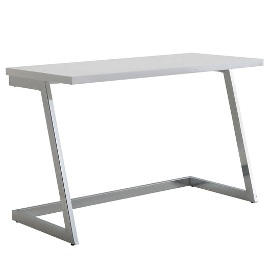 Schreibtisch 120 mal 55 mal 76 cm Hochglanz Weiss Silber PC Tisch mit Metallbeine Design Computertisch Home Office Buerotisch Konsolentisch Modern