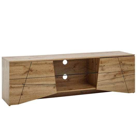 Lowboard Holz Eiche Dekor 160 mal 50 mal 40 cm TV Kommode mit zwei Tueren Design TV Schrank Hoch Fernsehtisch Fernsehschrank Modern Fernsehkommode Wohnzimmer