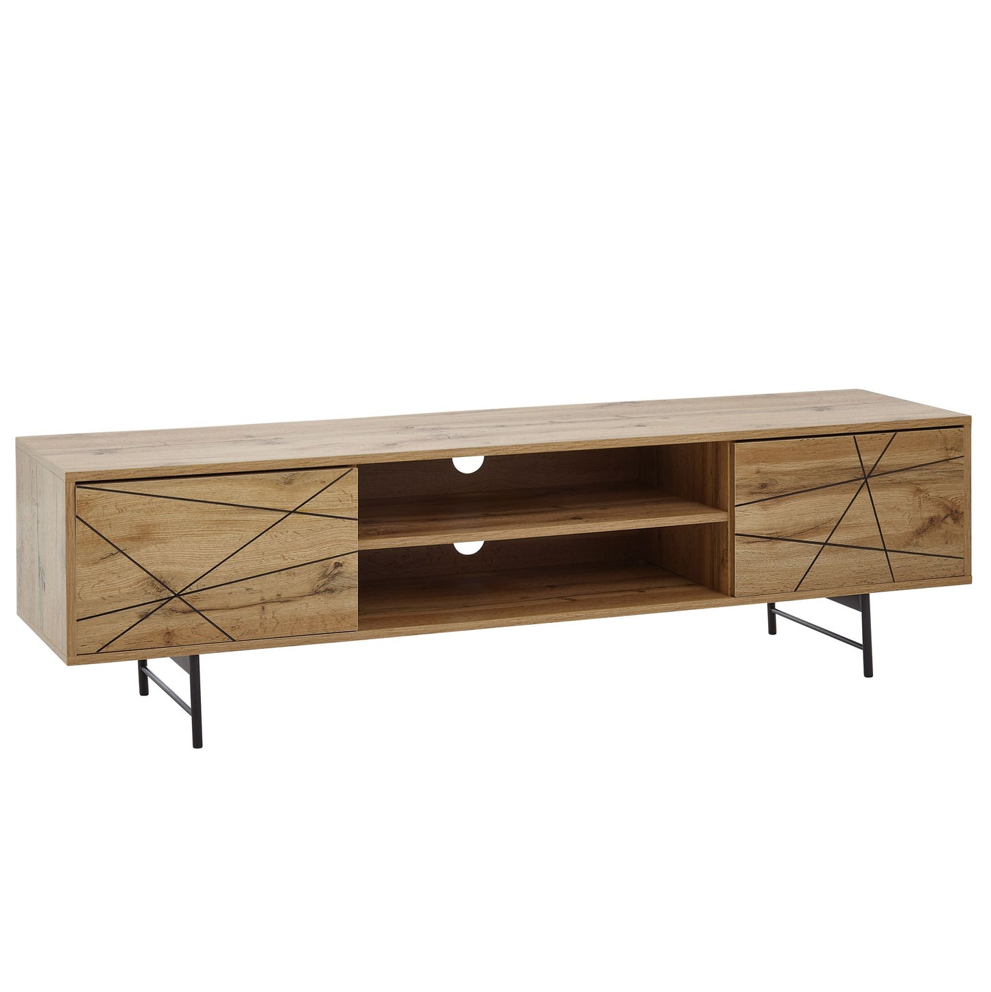 Lowboard Holz Eiche Dekor 160 mal 45 mal 40 cm TV Kommode mit zwei Tueren Design TV Schrank Hoch Fernsehtisch Fernsehschrank Modern Fernsehkommode Wohnzimmer