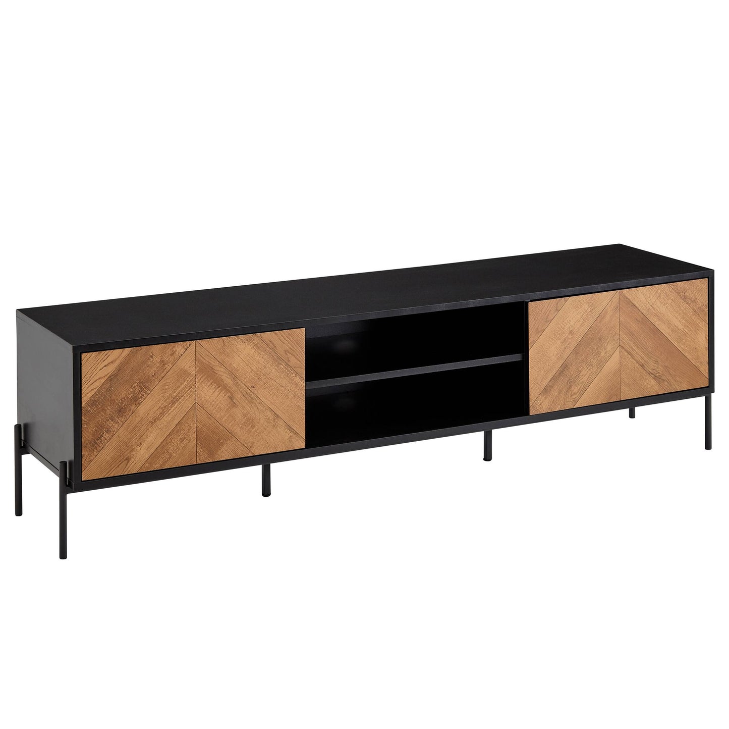 Lowboard Holz Schwarz Eiche Dekor 163 mal 45 mal 40 cm TV Kommode mit zwei Tueren Design TV Schrank Hoch Fernsehtisch Fernsehschrank Modern Fernsehkommode Wohnzimmer