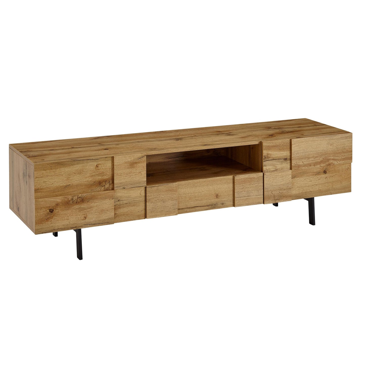 Lowboard Holz Eiche Dekor 160 mal 46 mal 43 cm TV Kommode mit zwei Tueren Design TV Schrank Hoch Fernsehtisch Fernsehschrank Modern Fernsehkommode Wohnzimmer