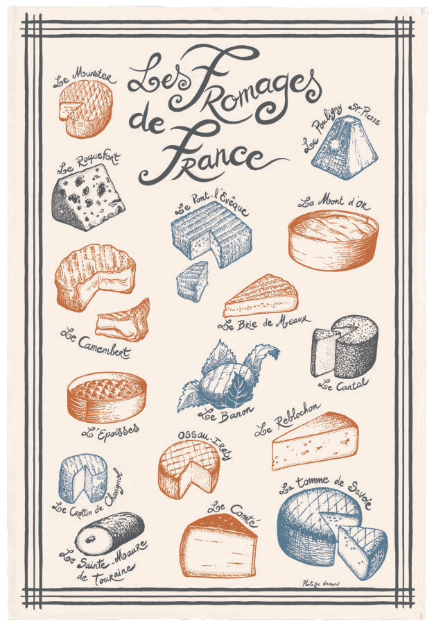 Geschirrtuch Imprimé Fromages de France Ecru 48 x 72