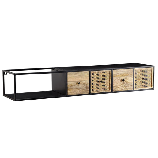 Lowboard Haengend Mango Massivholz Metall 150 mal 25 mal 35 cm TV Schrank Schwarz Design Fernsehtisch Wiener Geflecht Modern Fernsehschrank Wand TV Kommode Fernsehkommode zum Aufhaengen