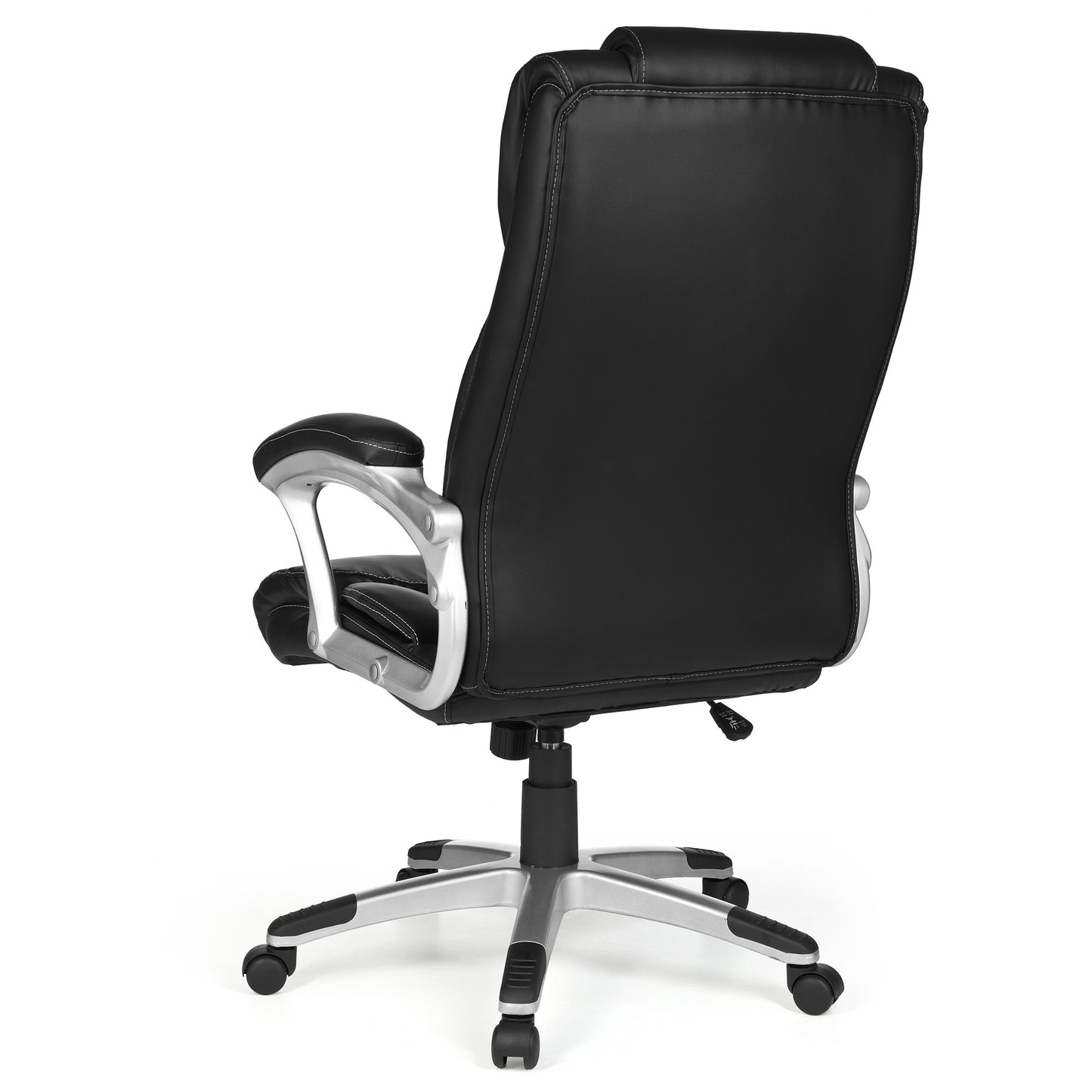 Buerostuhl Madrid Kunstleder Schwarz ergonomisch mit Kopfstuetze Design Chefsessel Schreibtischstuhl mit Wippfunktion Drehstuhl hohe Ruecken Lehne  mal   mal L 120 kg