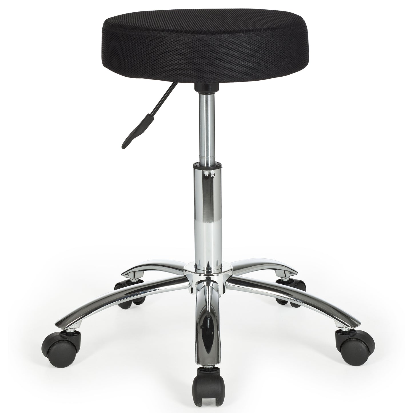 Hocker Design Arbeitshocker Stoffbezug Schwarz Sitzhocker mit Rollen Rollhocker gepolstert ohne Lehne  mal L