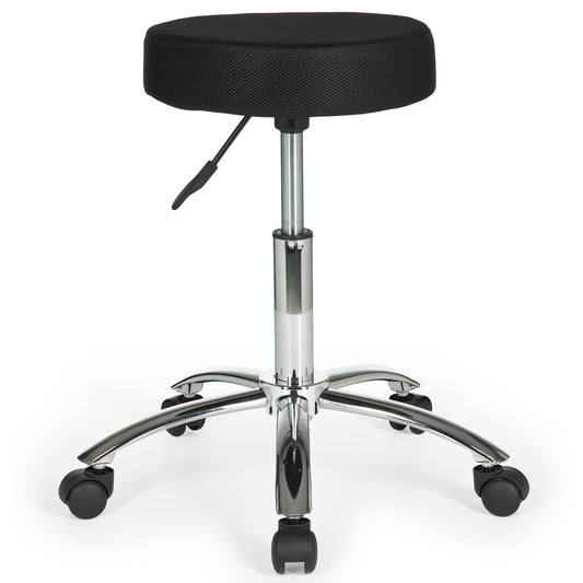 Hocker Design Arbeitshocker Stoffbezug Schwarz Sitzhocker mit Rollen Rollhocker gepolstert ohne Lehne  mal L