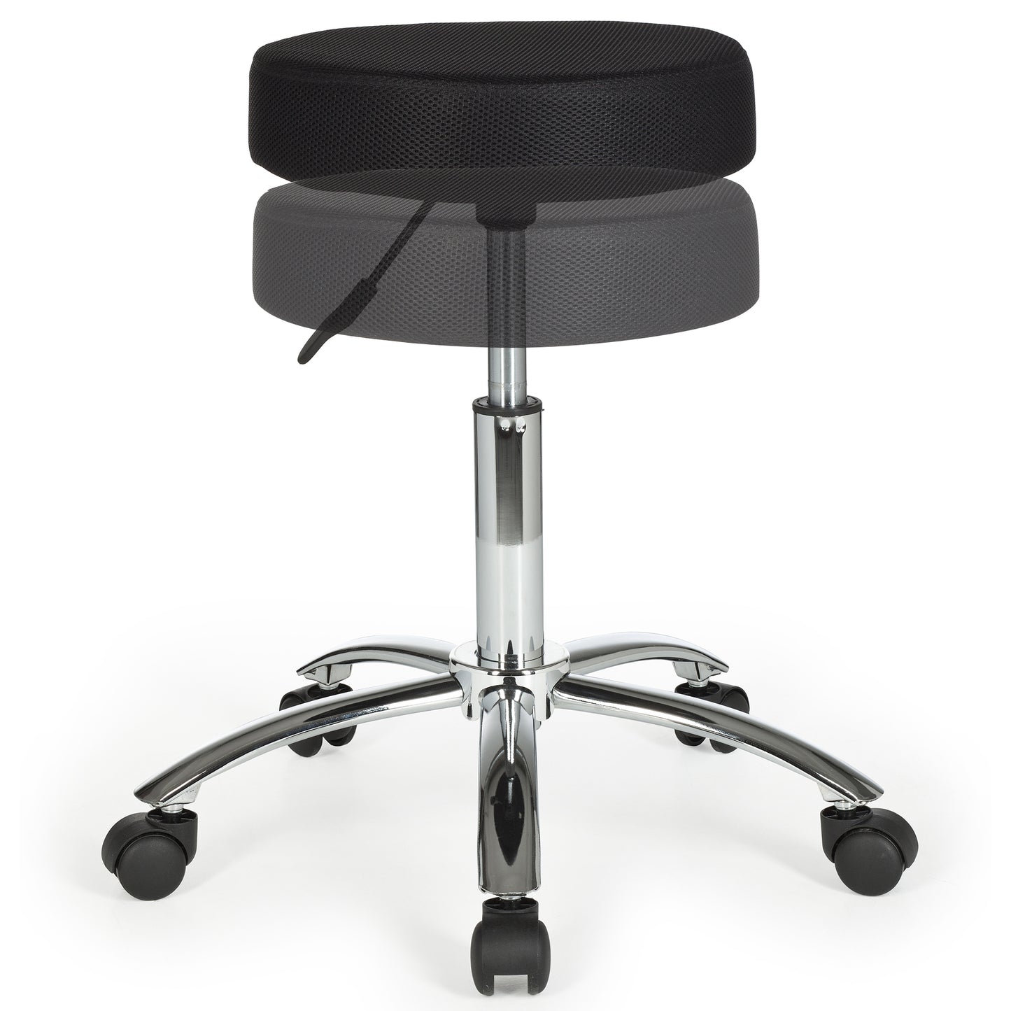 Hocker Design Arbeitshocker Stoffbezug Schwarz Sitzhocker mit Rollen Rollhocker gepolstert ohne Lehne  mal L