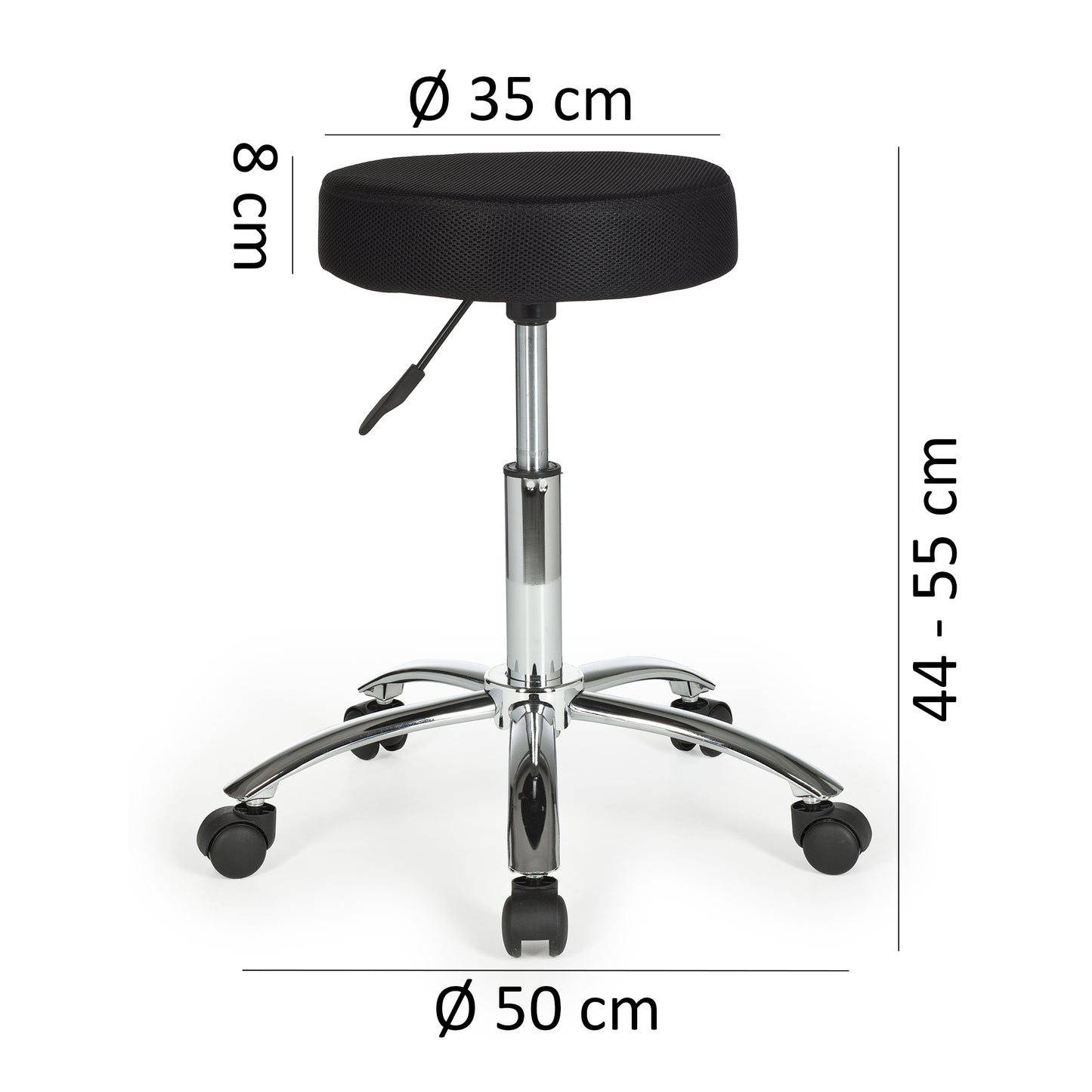 Hocker Design Arbeitshocker Stoffbezug Schwarz Sitzhocker mit Rollen Rollhocker gepolstert ohne Lehne  mal L