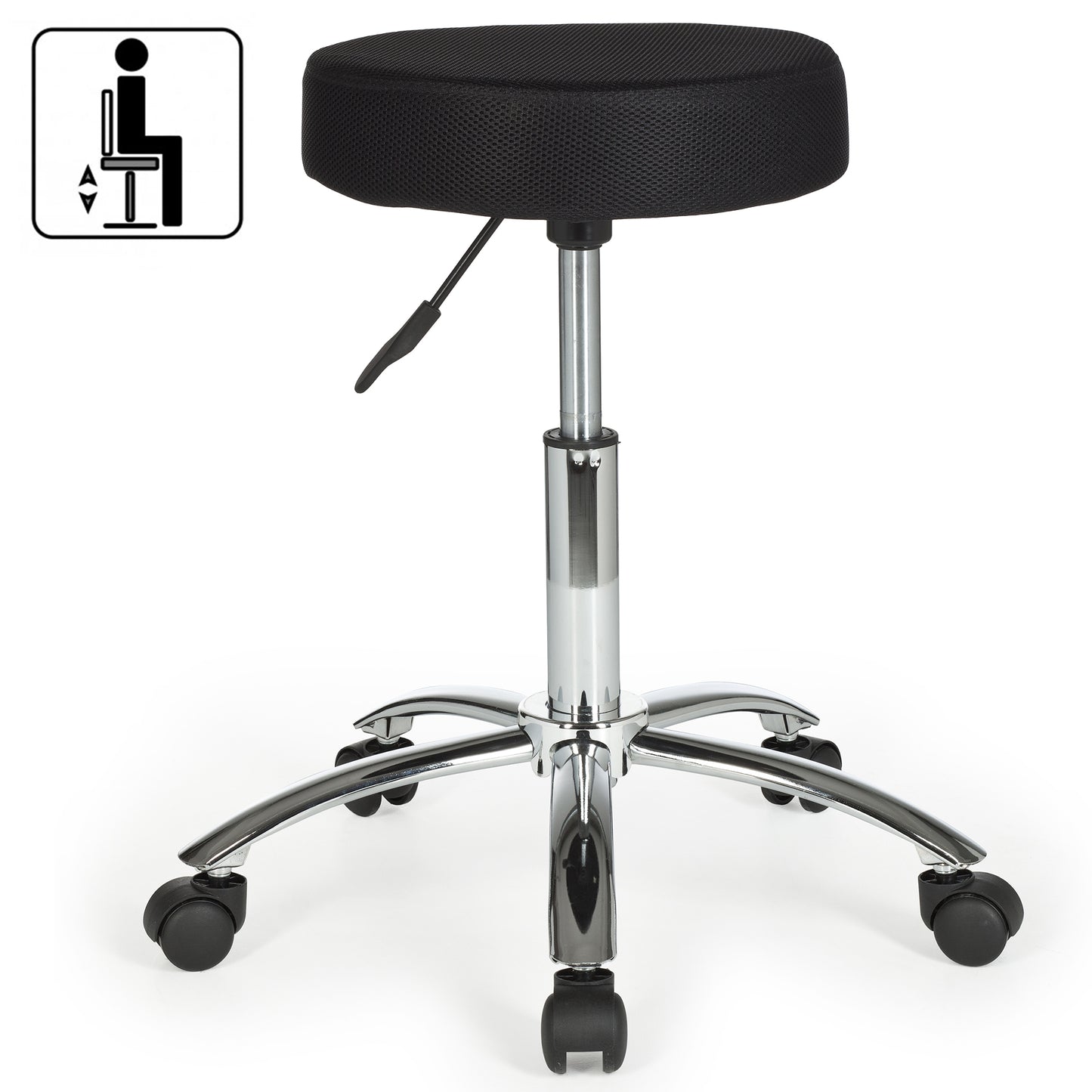 Hocker Design Arbeitshocker Stoffbezug Schwarz Sitzhocker mit Rollen Rollhocker gepolstert ohne Lehne  mal L