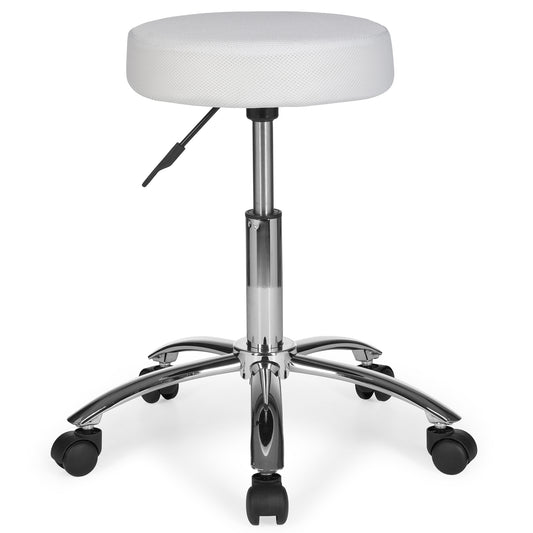 Hocker Design Arbeitshocker Stoffbezug Weiss Sitzhocker mit Rollen Rollhocker gepolstert ohne Lehne mal L