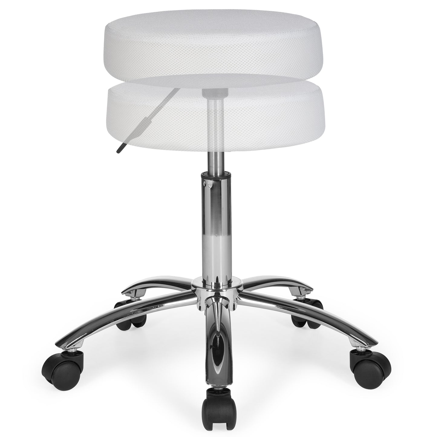 Hocker Design Arbeitshocker Stoffbezug Weiss Sitzhocker mit Rollen Rollhocker gepolstert ohne Lehne mal L