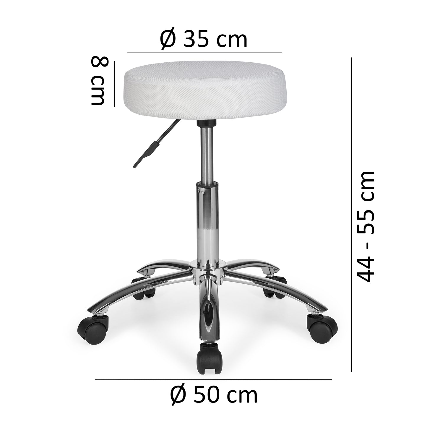 Hocker Design Arbeitshocker Stoffbezug Weiss Sitzhocker mit Rollen Rollhocker gepolstert ohne Lehne mal L