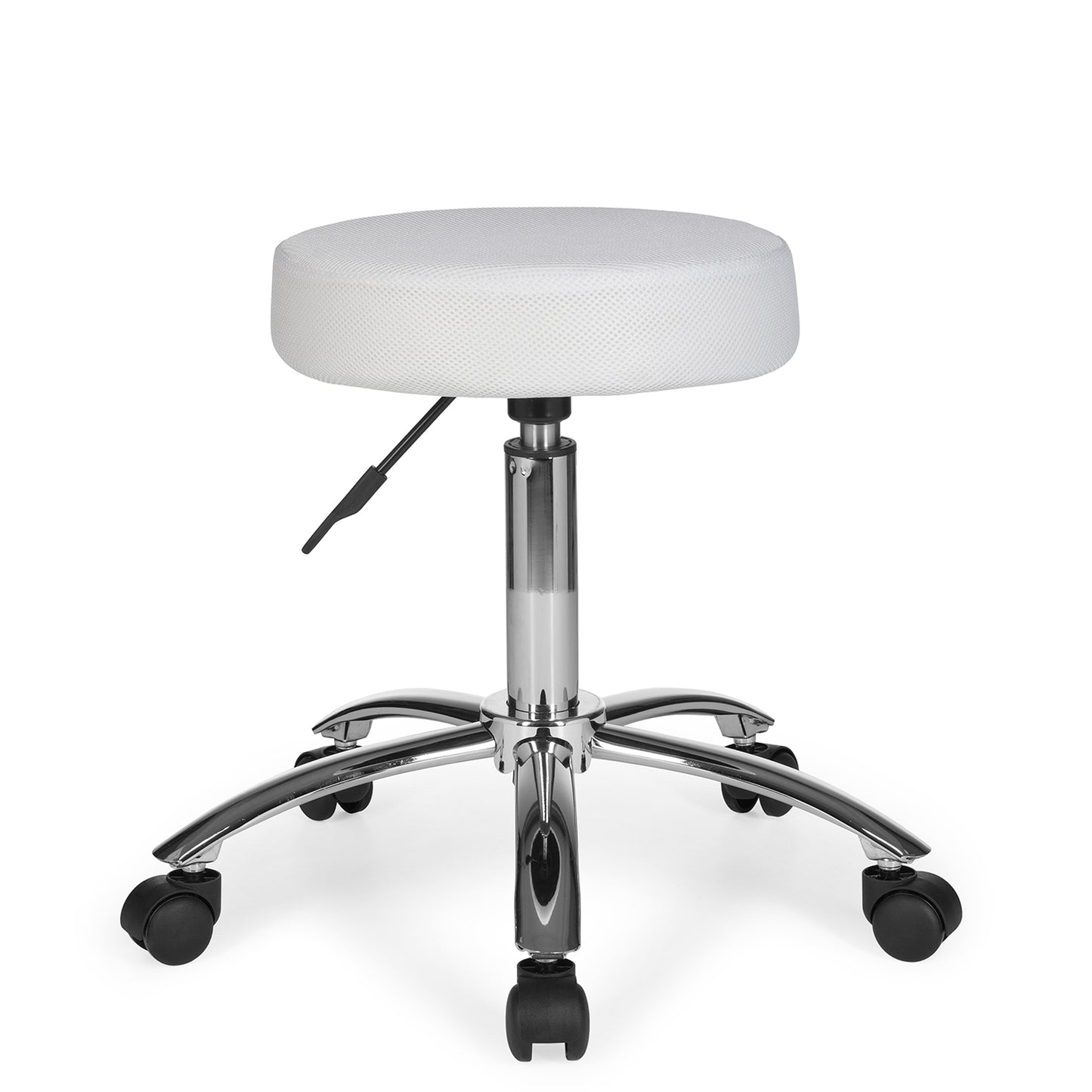 Hocker Design Arbeitshocker Stoffbezug Weiss Sitzhocker mit Rollen Rollhocker gepolstert ohne Lehne mal L