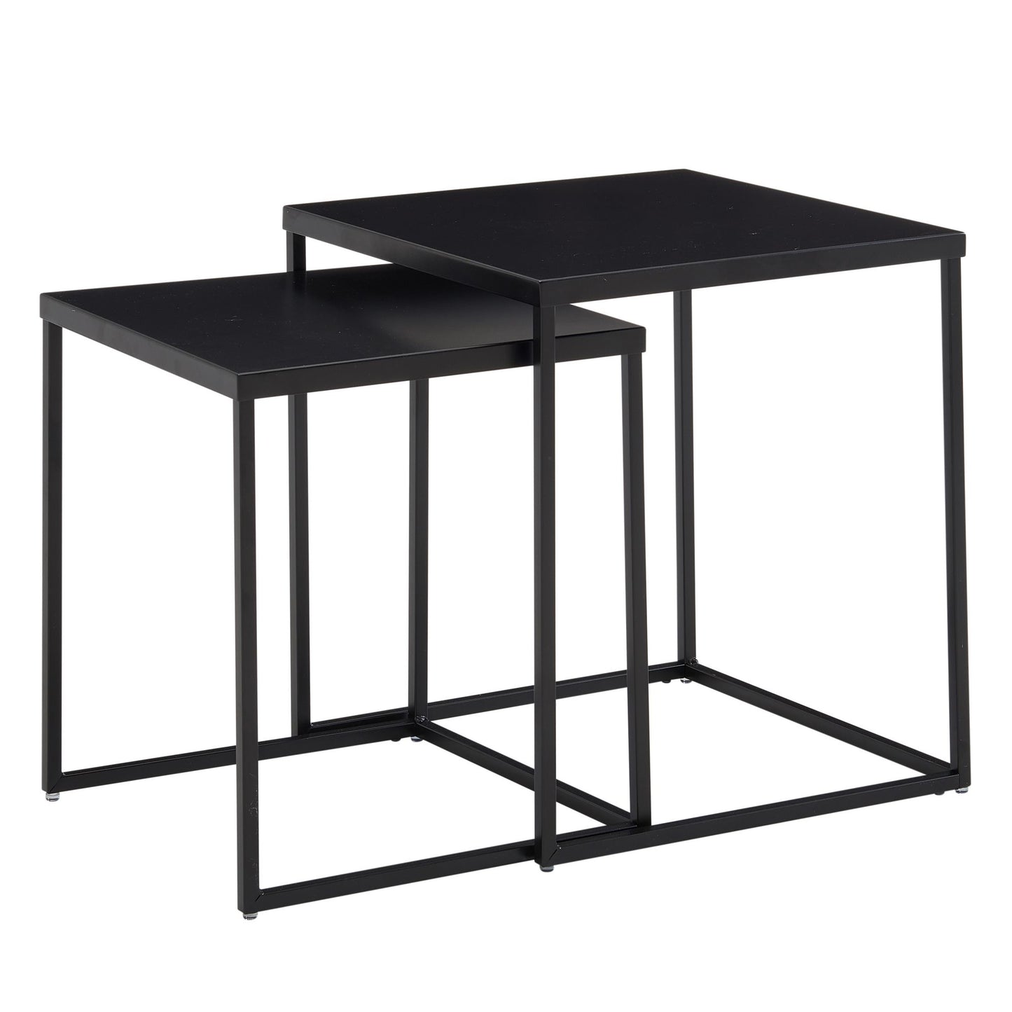 Wohnzimmertisch 2er Set Metall Beistelltisch Eckig Schwarz Design Beistelltisch Industrial Sofatisch Couchtisch Quadratisch Tischset 2 teilig Satztisch Stahl