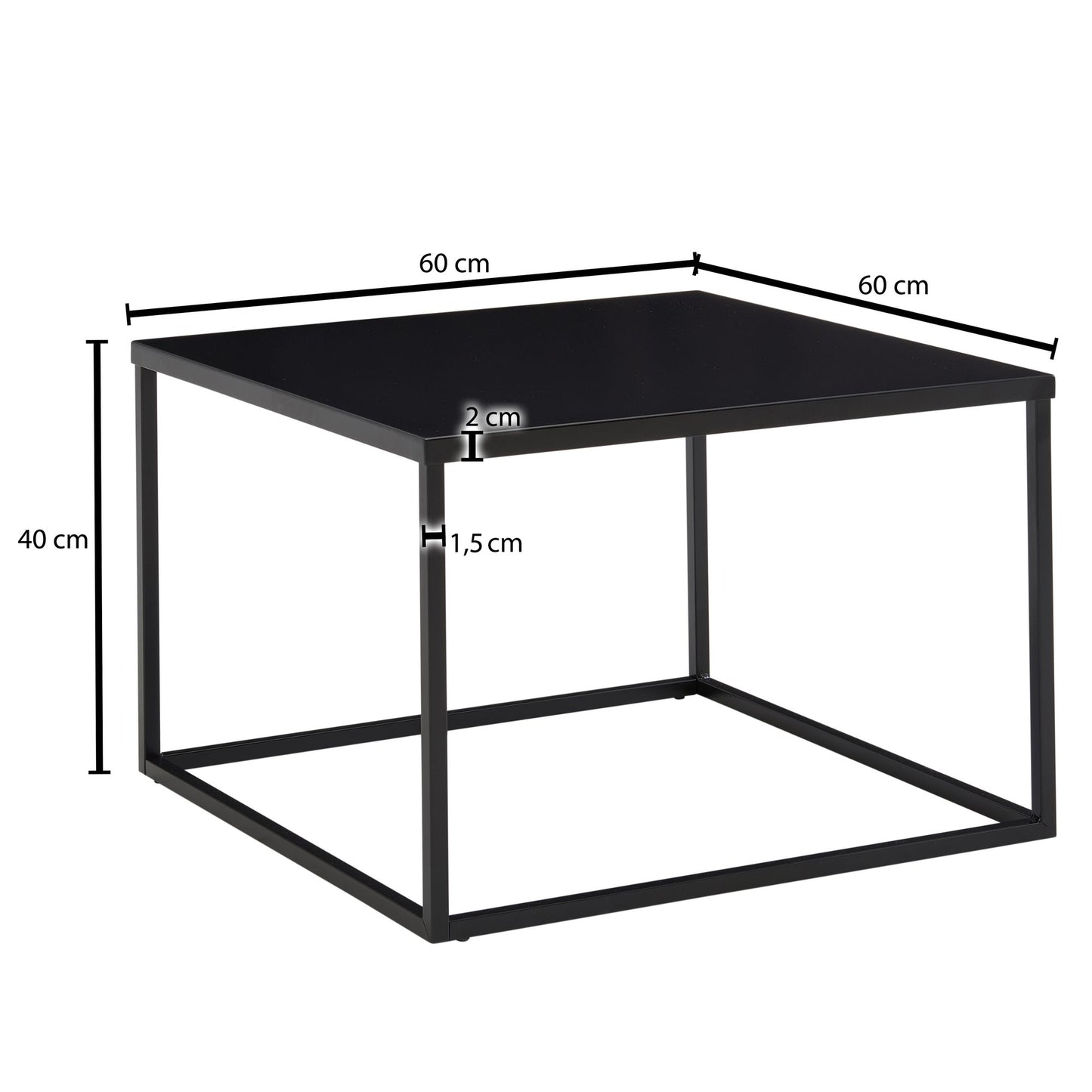 Couchtisch 60 mal 60 mal 40 cm Metall Wohnzimmertisch Industrial Schwarz Sofatisch Quadratisch Loungetisch Kaffeetisch Stahl Beistelltisch Quadratisch