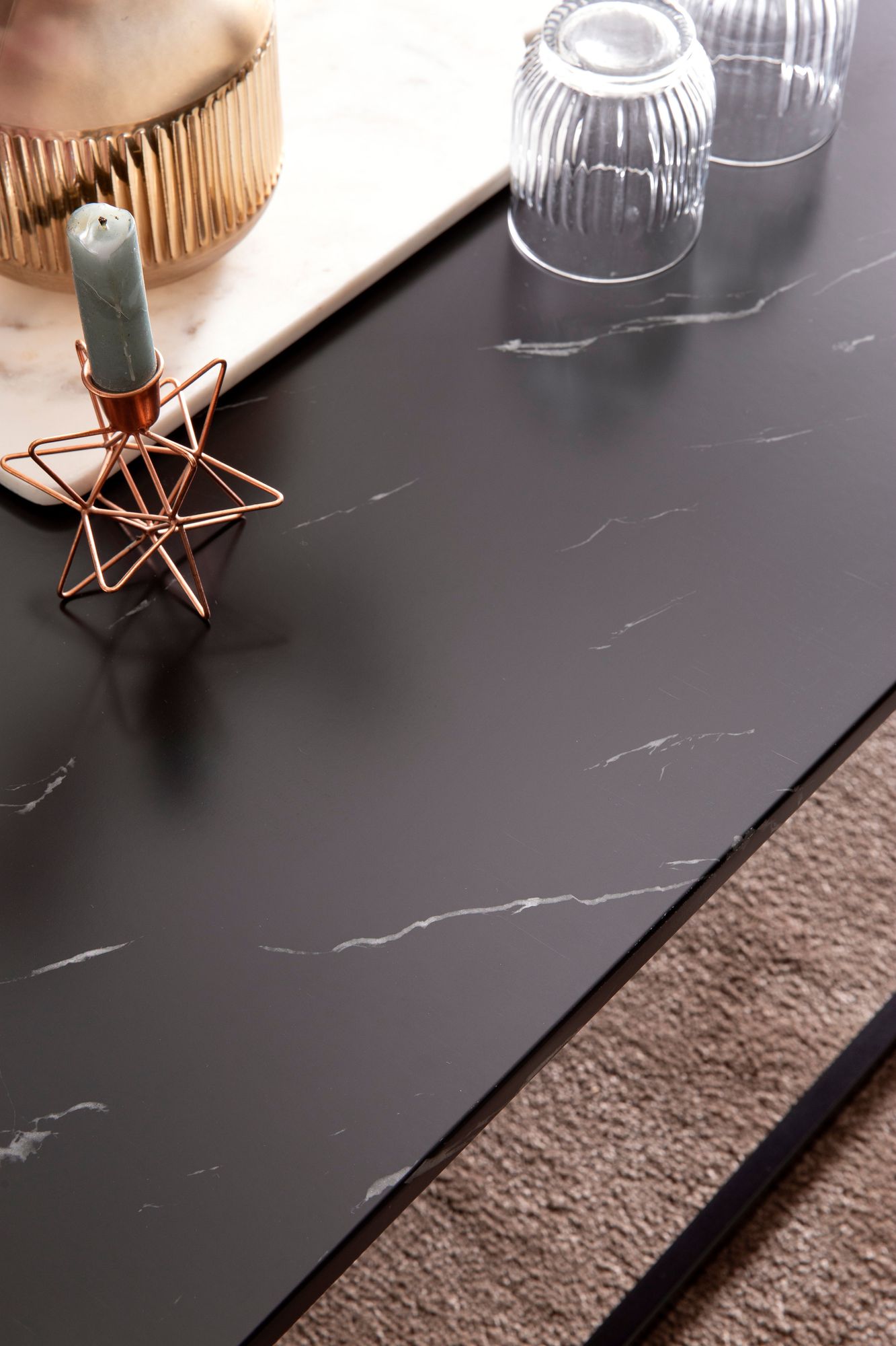 Couchtisch 100 mal 60 mal 40 cm mit Marmor Optik Schwarz Wohnzimmertisch mit Metall Gestell Sofatisch Eckig Tisch Wohnzimmer Beistelltisch