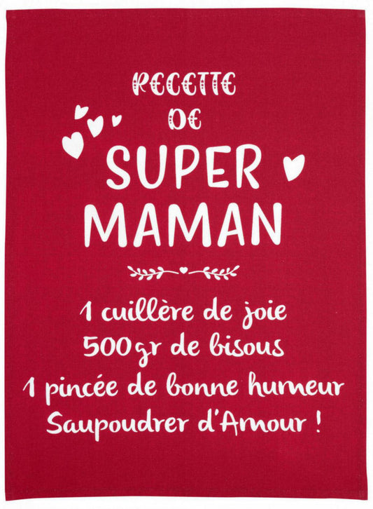 Geschirrtuch Message Super Maman Rouge 50 x 70