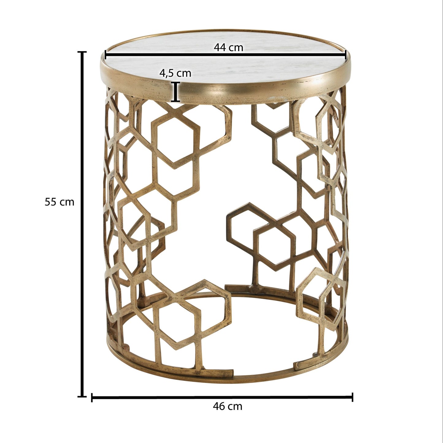 Beistelltisch Echter Marmor Weiss 46 mal 46 mal 55 cm Anstelltisch Metall Gold Kleiner Sofatisch Rund Wohnzimmertisch Couch Modern Couchtisch Hoch