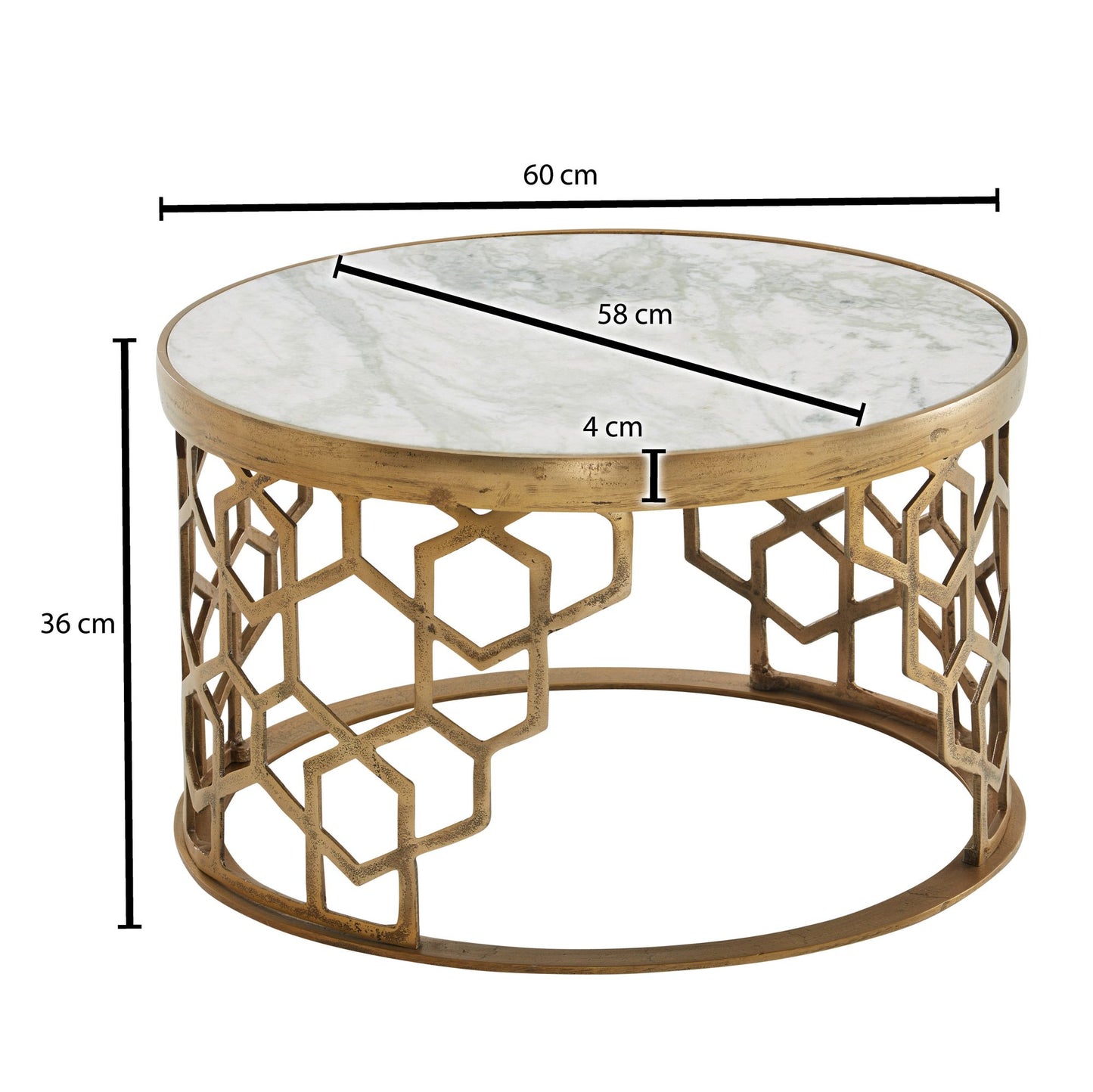 Couchtisch Echter Marmor Weiss 60 mal 60 mal 36 cm Sofatisch Metall Gold Design Wohnzimmertisch Rund Kleiner Kaffeetisch Modern Beistelltisch Anstelltisch Wohnzimmer