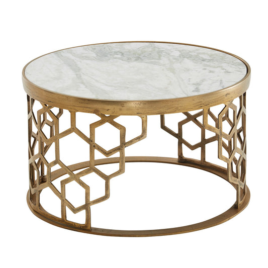 Couchtisch Echter Marmor Weiss 60 mal 60 mal 36 cm Sofatisch Metall Gold Design Wohnzimmertisch Rund Kleiner Kaffeetisch Modern Beistelltisch Anstelltisch Wohnzimmer