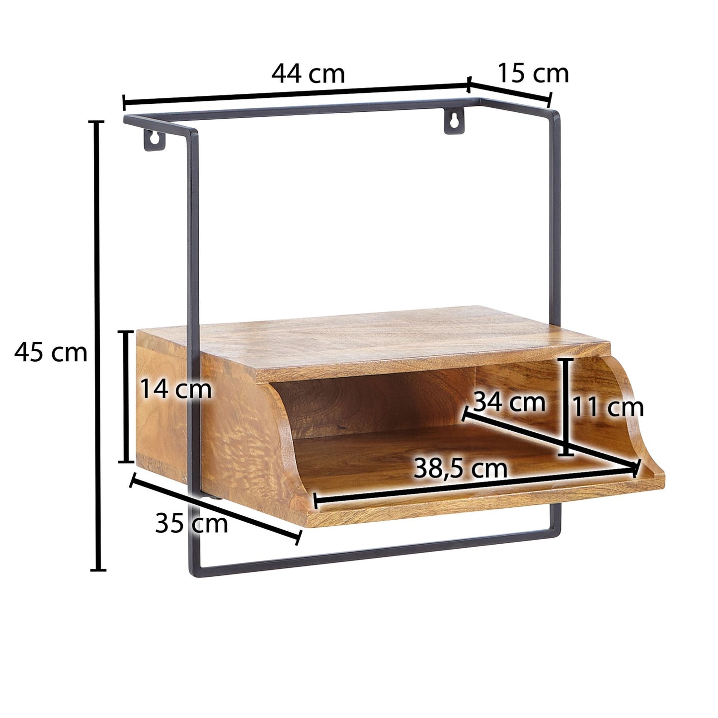 Nachtkonsole fuer Wandmontage 44 mal 45 mal 35 cm Nachttisch Mango Massivholz Nachtschrank mit Ablage Wandboard Schwebend fuer Bo mal springbett Wandkonsole Nachtkaestchen Haengend