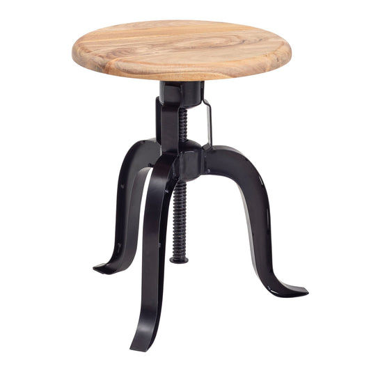 Drehhocker 39 mal 62 5 mal 39 cm Akazie Massivholz Metall Schwarz Drehbar Design Dekohocker Hoehenverstellbar Stehhocker Rund Industrie Kleiner Barhocker Metallhocker mit Holzplatte Modern