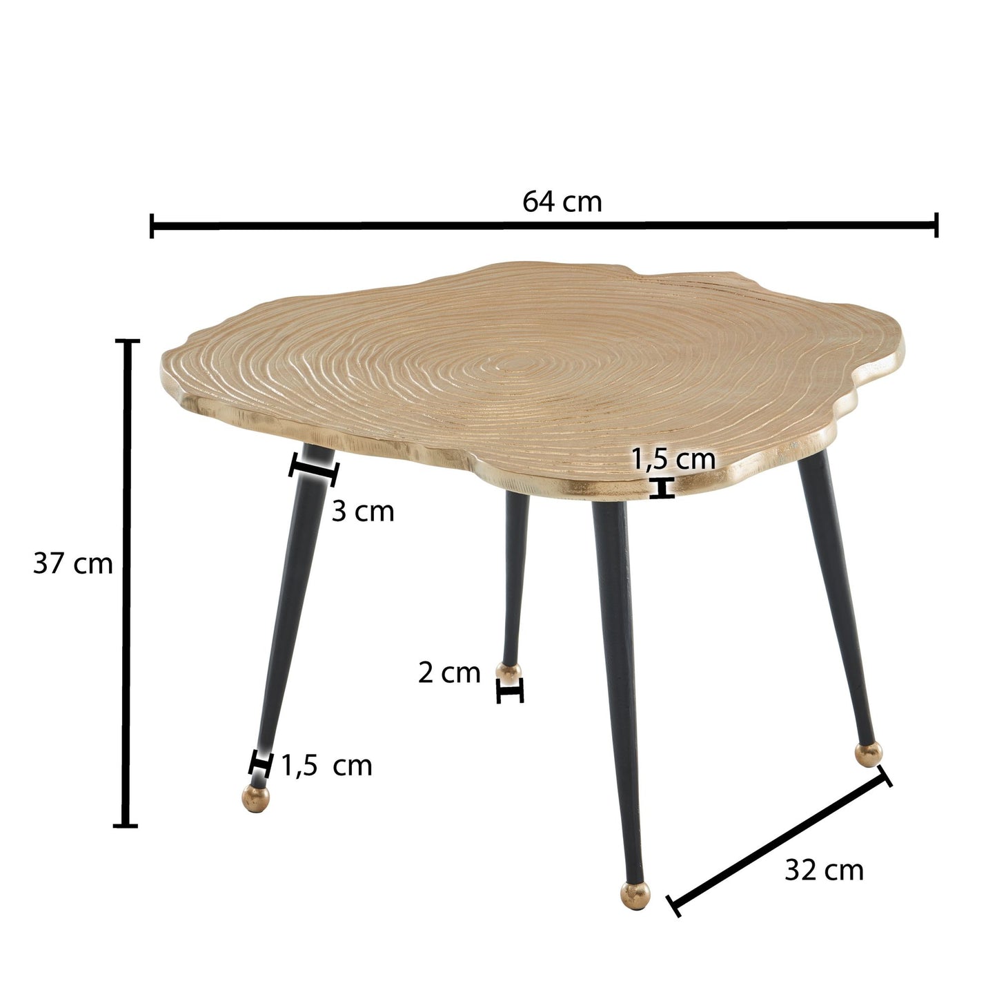 Couchtisch Aluminium Baumscheibe 64 mal 64 mal 37 cm Sofatisch Metall Gold Design Wohnzimmertisch Rund Kleiner Kaffeetisch Modern Beistelltisch Anstelltisch Wohnzimmer