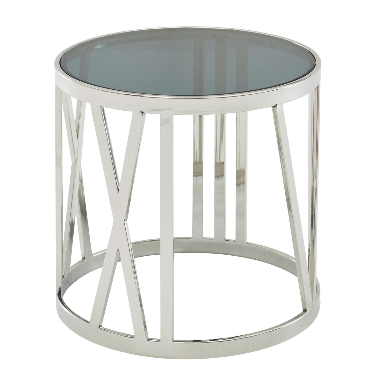 Beistelltisch 45 mal 45 mal 44 cm Anstelltisch Glas Metall Silber Klei – Wohnmomentum