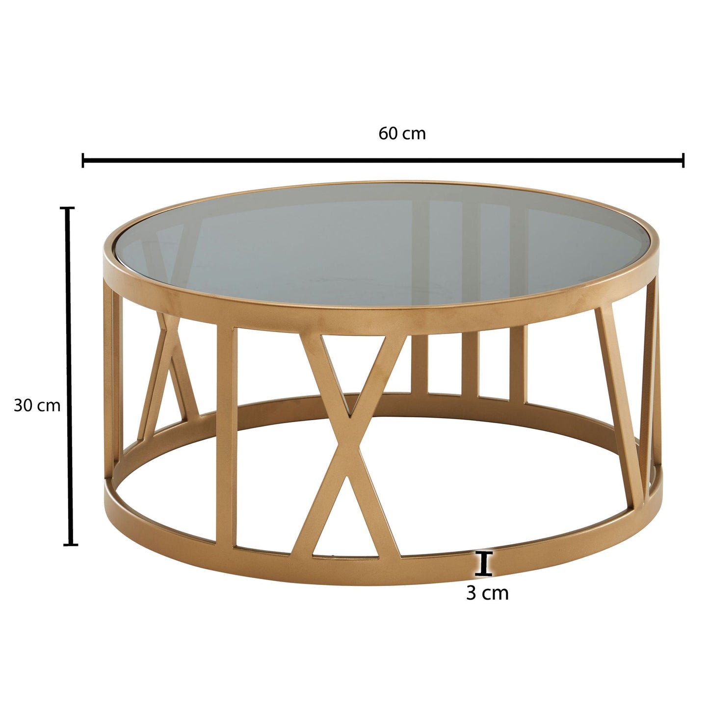 Couchtisch Glas Metall 60 mal 60 mal 30 cm Sofatisch Gold Design Wohnzimmertisch Rund Kleiner Kaffeetisch Modern Beistelltisch Anstelltisch Wohnzimmer