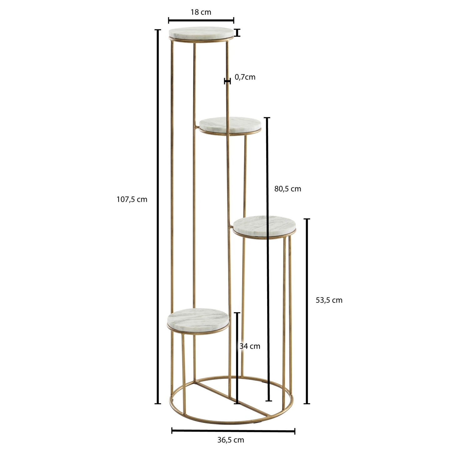 Blumenstaender Echter Marmor Weiss 36 5 mal 107 5 mal 36 5 cm Pflanzenstaender Stehend Gold Blumenhocker Wohnzimmer Freistehend mit 4 Ablagen Pflanzenregal Blumenregal Gross Modern